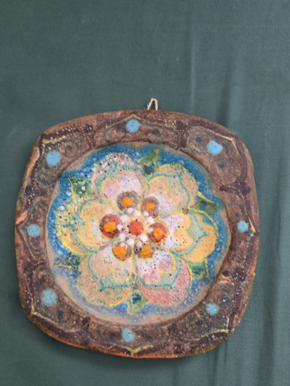 Handmade Floral Ceramic Wall Plaque - Multicolor